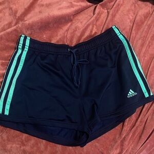 Adidas Women's Navy Shorts with Teal Stripes